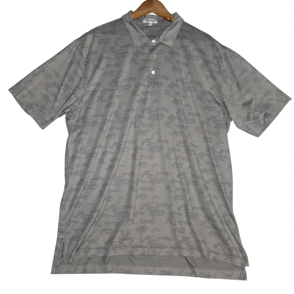 Peter Millar Summer Comfort Mens XL Grey Camo Performance Polo Shirt MS21EK13S